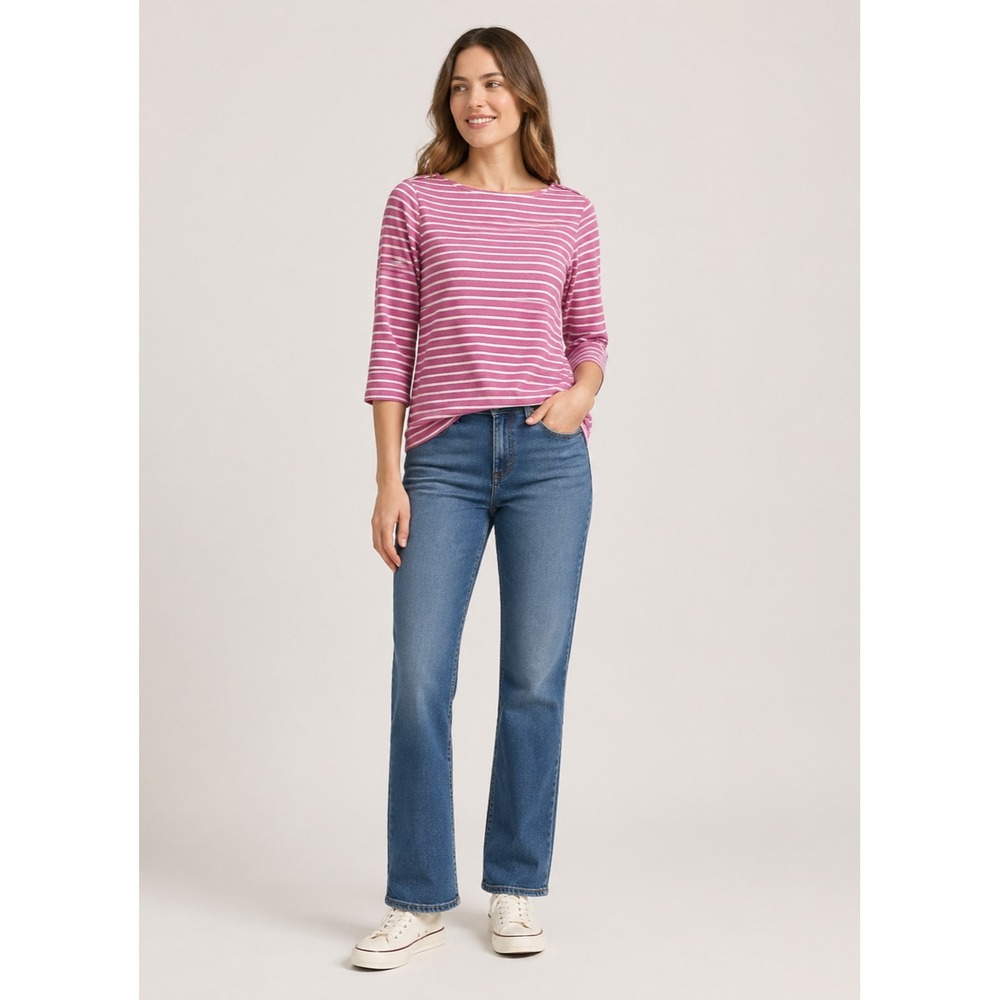 Peace & Pearls Top Womens Small Pink White Stripe Cotton Polyester Button Detail